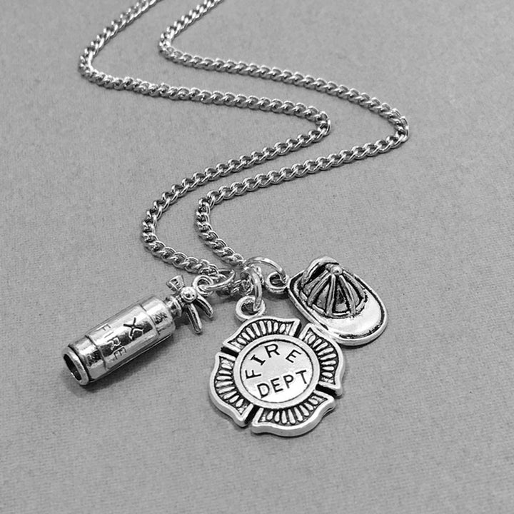 Unisex Fire Extinguisher Shape Pendant Chain Necklace Firefighter Jewelry Gift Image 4