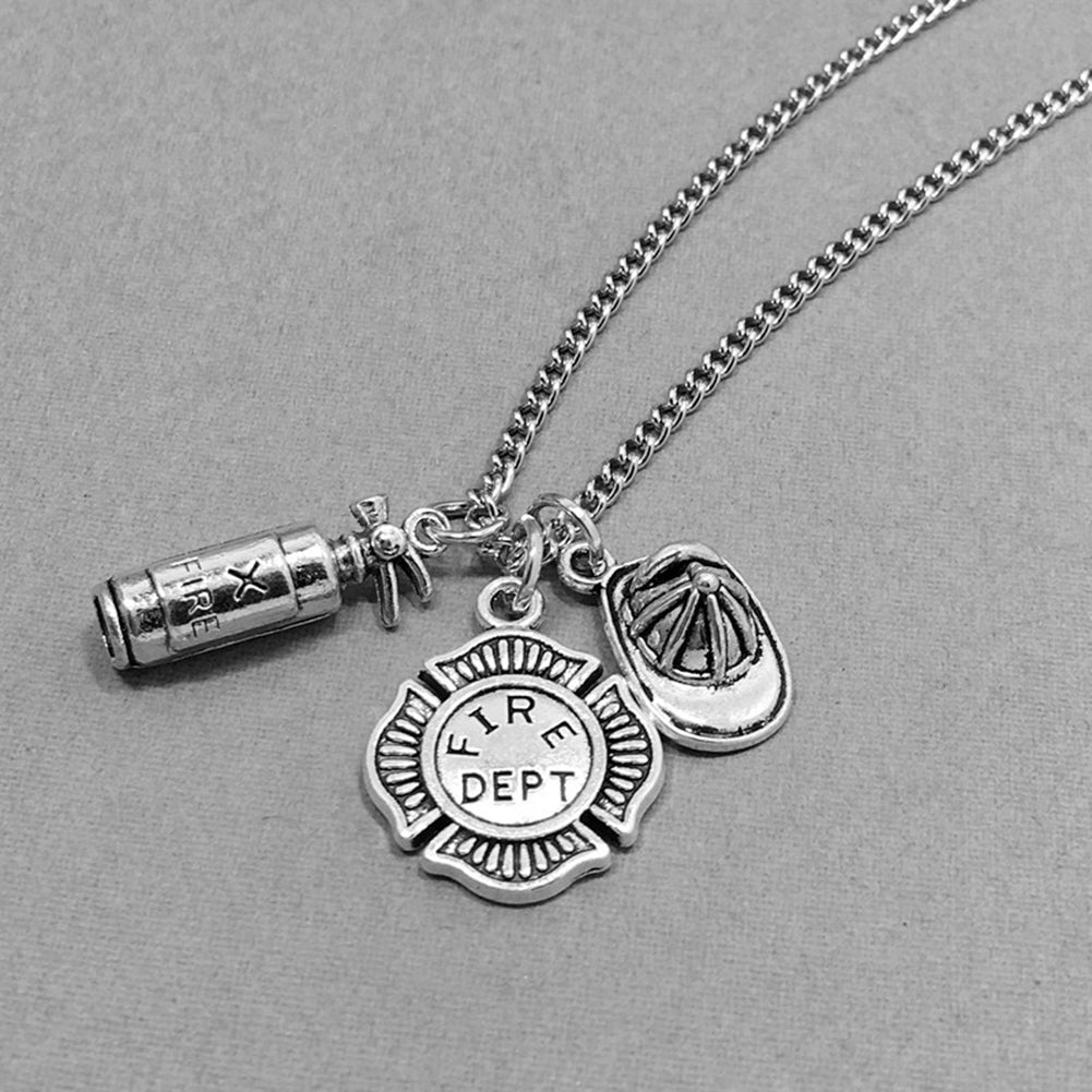 Unisex Fire Extinguisher Shape Pendant Chain Necklace Firefighter Jewelry Gift Image 4