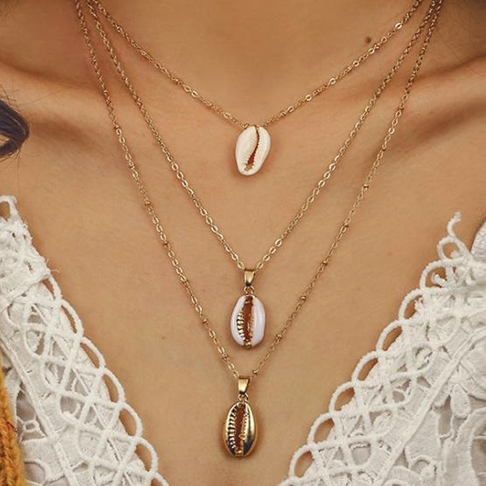 Bohemian Women Summer Beach Multi-layer Sea Shell Pendant Necklace Jewelry Image 1