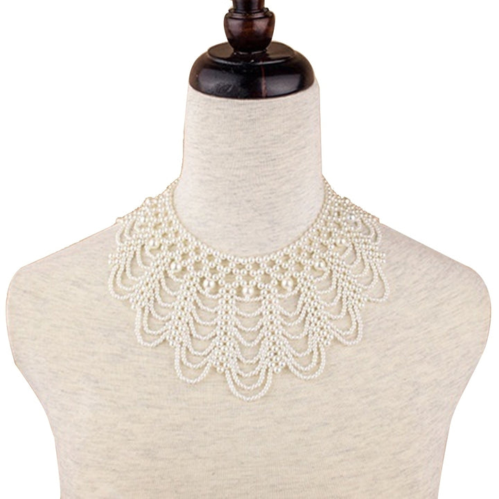 Elegant Women Hollowed Imitation Pearl Choker Bib Collar Statement Necklace Image 1