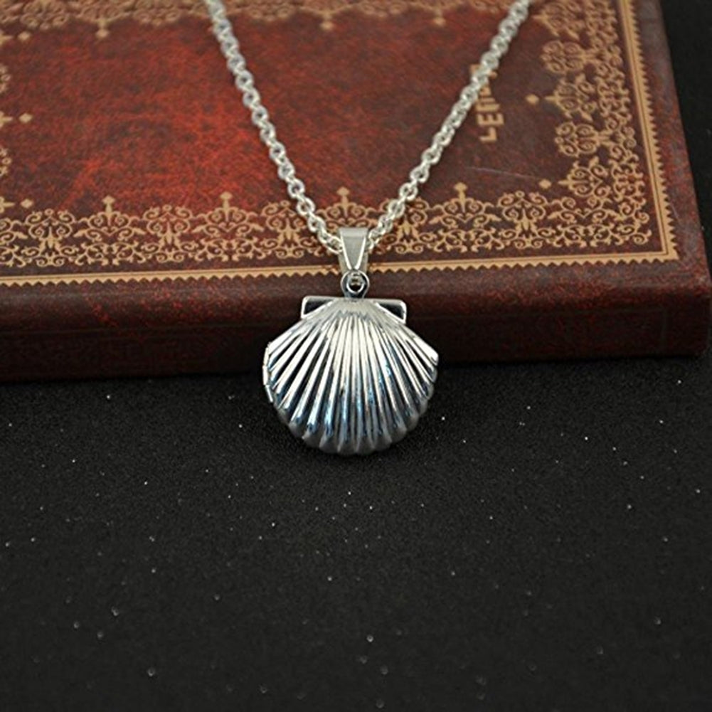 Womens Stylish Sea Shell Locket Pendant Alloy Chain Necklace Jewelry Gift Image 1