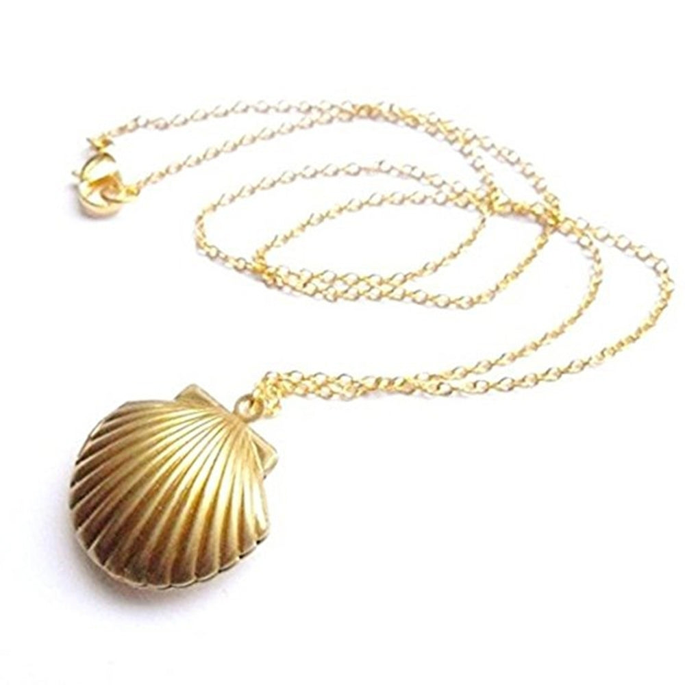 Womens Stylish Sea Shell Locket Pendant Alloy Chain Necklace Jewelry Gift Image 2