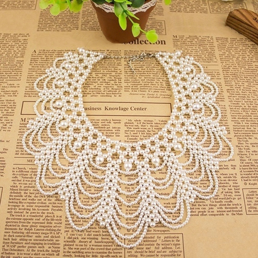 Elegant Women Hollowed Imitation Pearl Choker Bib Collar Statement Necklace Image 4