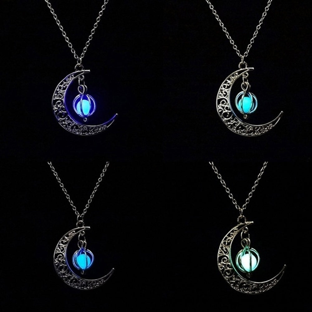 Woman Fashion Hollow Moon Birdcage Pendant Luminous Glow Chain Necklace Jewelry Image 2