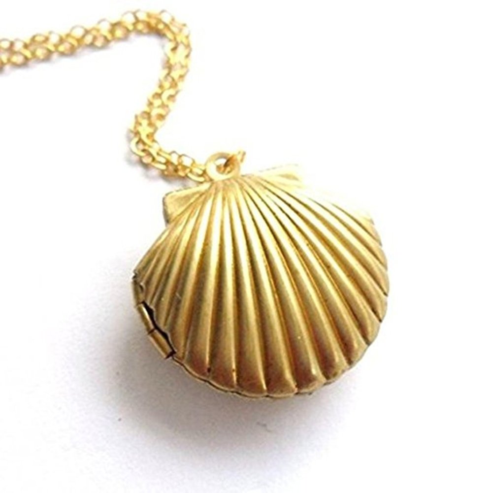 Womens Stylish Sea Shell Locket Pendant Alloy Chain Necklace Jewelry Gift Image 3