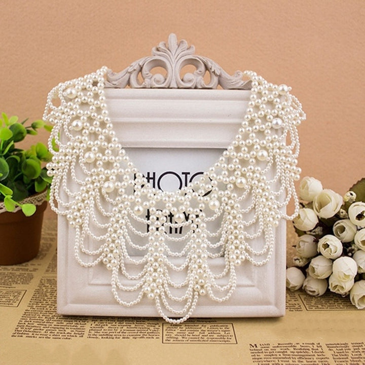 Elegant Women Hollowed Imitation Pearl Choker Bib Collar Statement Necklace Image 4