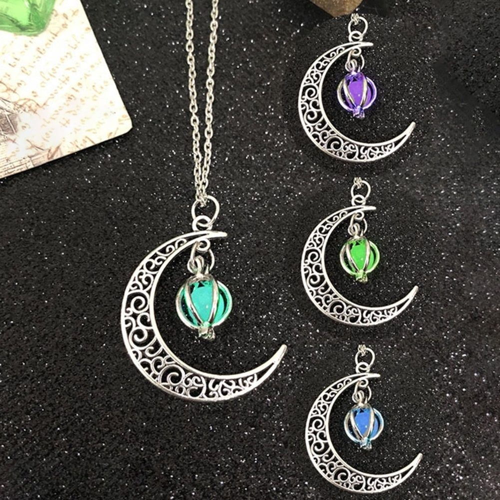 Woman Fashion Hollow Moon Birdcage Pendant Luminous Glow Chain Necklace Jewelry Image 3