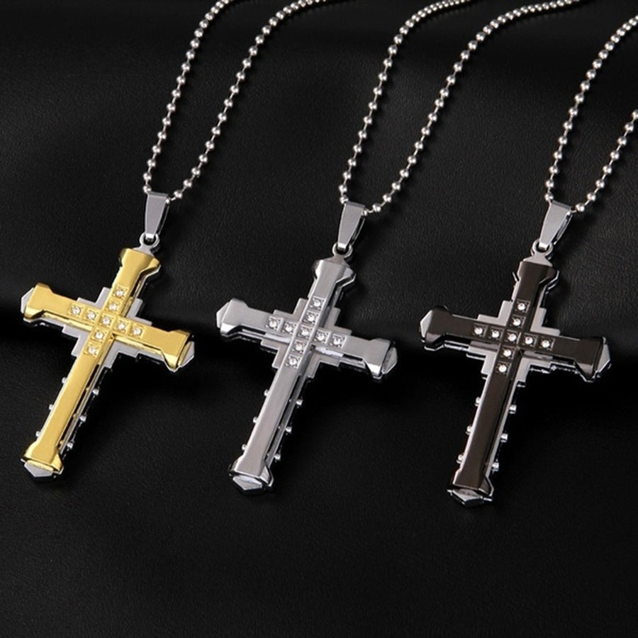 Fashion Men Rhinestone Jesus Cross Pendant Charm Alloy Necklace Jewelry Gift Image 1