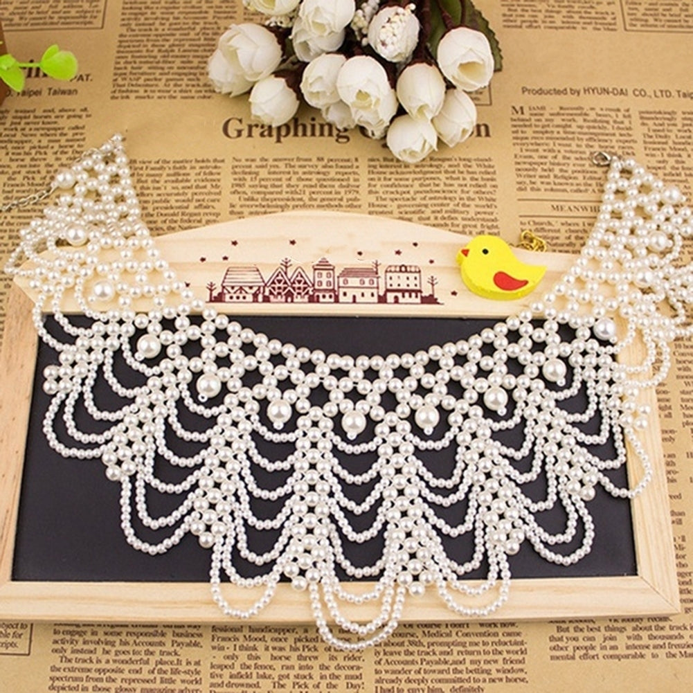 Elegant Women Hollowed Imitation Pearl Choker Bib Collar Statement Necklace Image 6