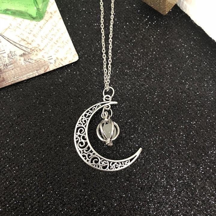 Woman Fashion Hollow Moon Birdcage Pendant Luminous Glow Chain Necklace Jewelry Image 4