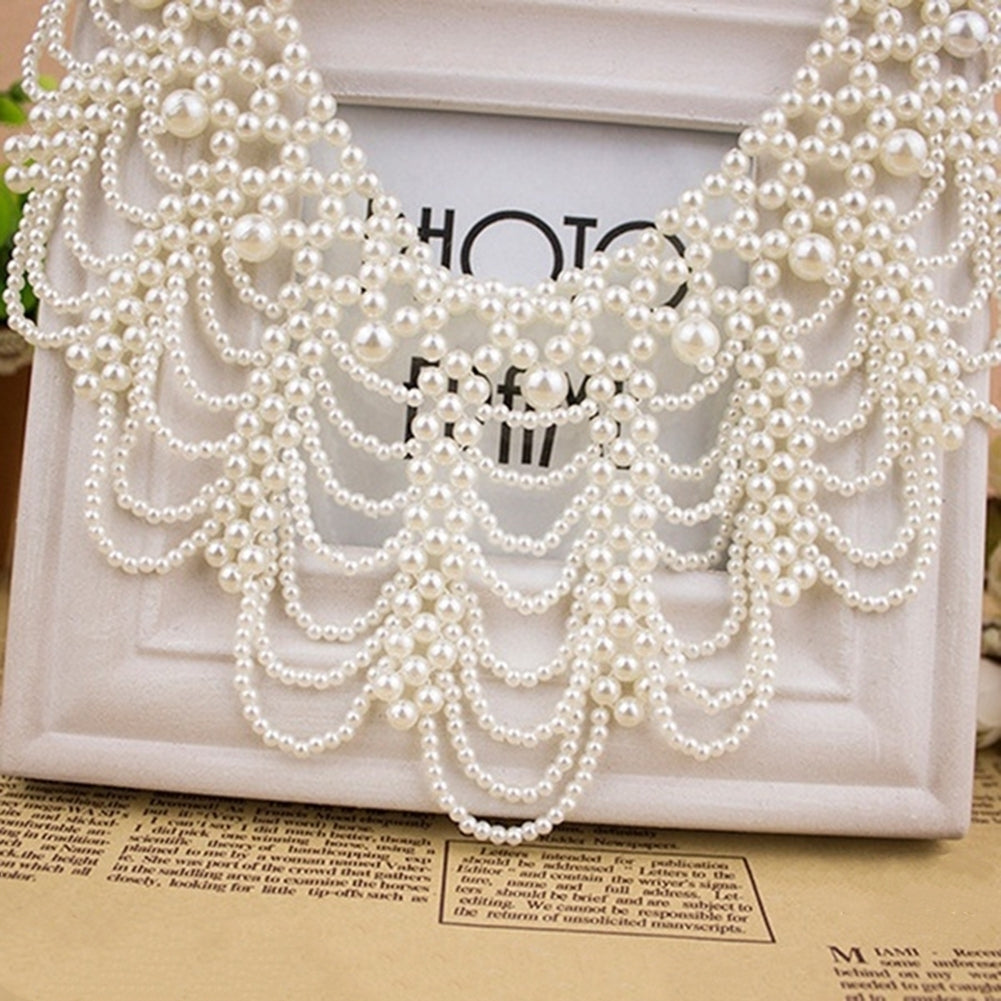 Elegant Women Hollowed Imitation Pearl Choker Bib Collar Statement Necklace Image 7