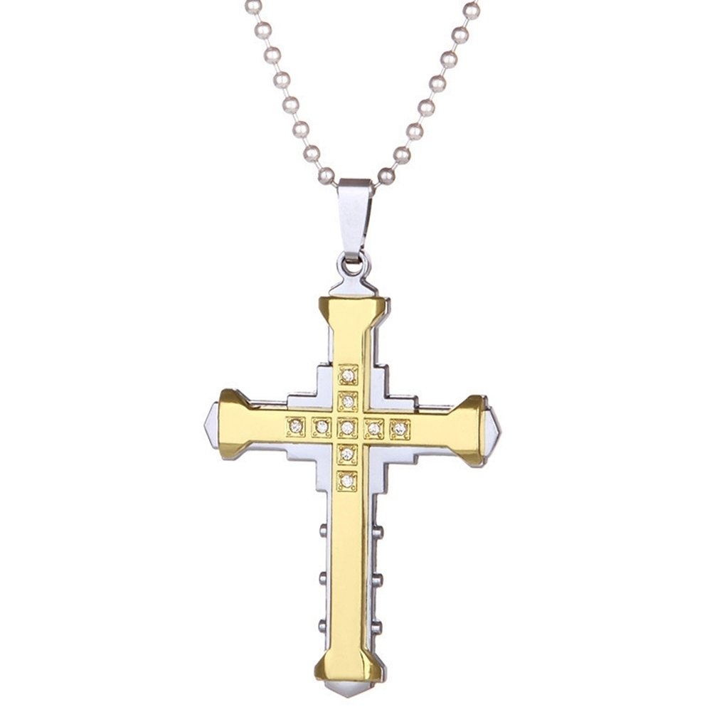 Fashion Men Rhinestone Jesus Cross Pendant Charm Alloy Necklace Jewelry Gift Image 1