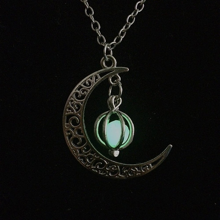 Woman Fashion Hollow Moon Birdcage Pendant Luminous Glow Chain Necklace Jewelry Image 6