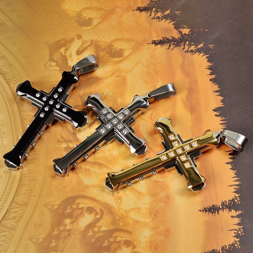 Fashion Men Rhinestone Jesus Cross Pendant Charm Alloy Necklace Jewelry Gift Image 4