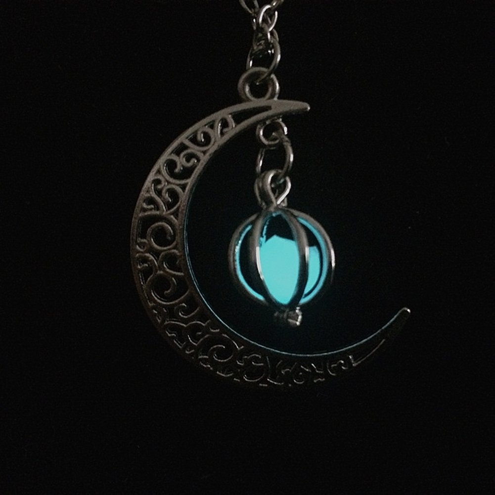 Woman Fashion Hollow Moon Birdcage Pendant Luminous Glow Chain Necklace Jewelry Image 7