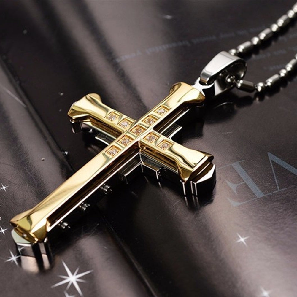 Fashion Men Rhinestone Jesus Cross Pendant Charm Alloy Necklace Jewelry Gift Image 6