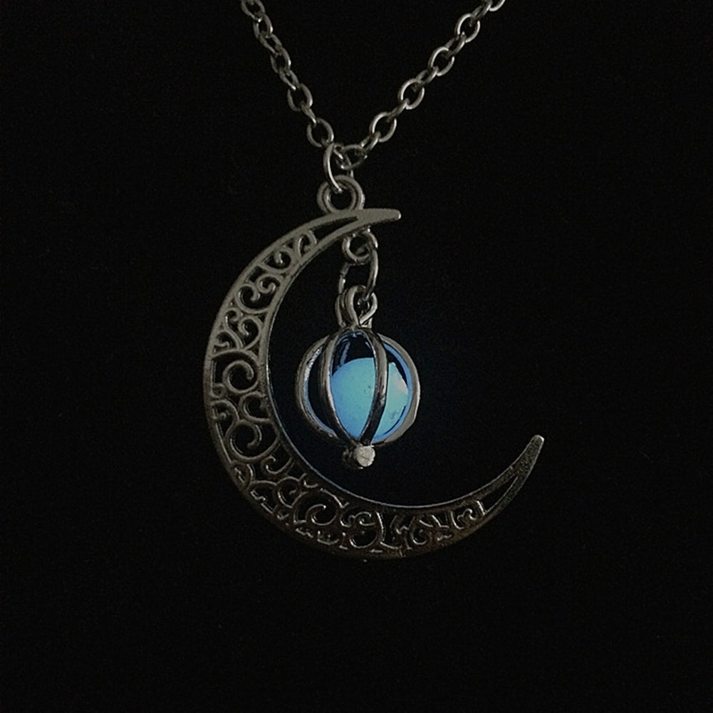 Woman Fashion Hollow Moon Birdcage Pendant Luminous Glow Chain Necklace Jewelry Image 8