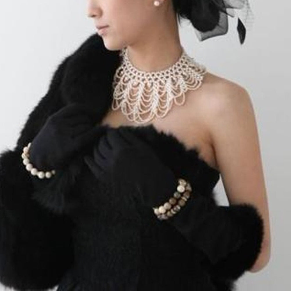 Elegant Women Hollowed Imitation Pearl Choker Bib Collar Statement Necklace Image 10