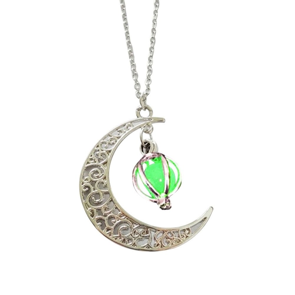 Woman Fashion Hollow Moon Birdcage Pendant Luminous Glow Chain Necklace Jewelry Image 9