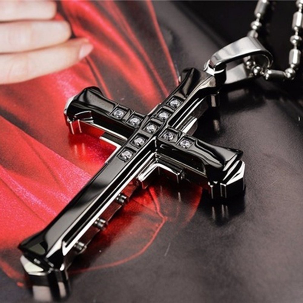 Fashion Men Rhinestone Jesus Cross Pendant Charm Alloy Necklace Jewelry Gift Image 8