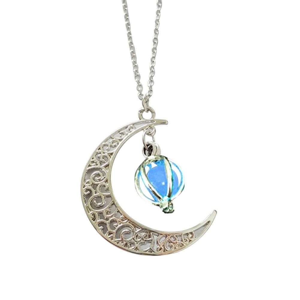 Woman Fashion Hollow Moon Birdcage Pendant Luminous Glow Chain Necklace Jewelry Image 10