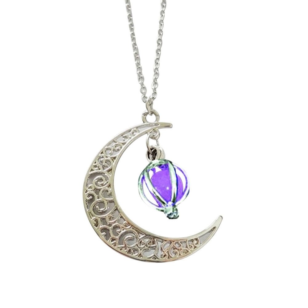 Woman Fashion Hollow Moon Birdcage Pendant Luminous Glow Chain Necklace Jewelry Image 11