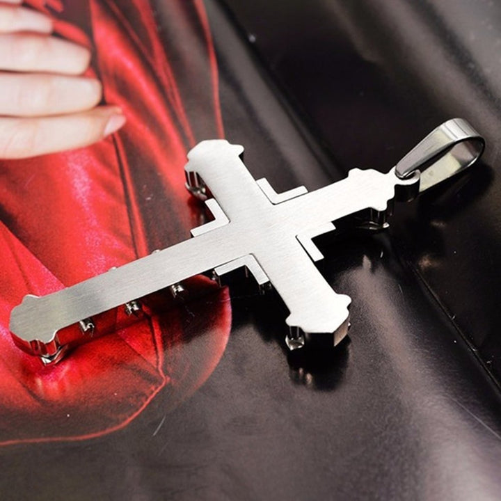 Fashion Men Rhinestone Jesus Cross Pendant Charm Alloy Necklace Jewelry Gift Image 9