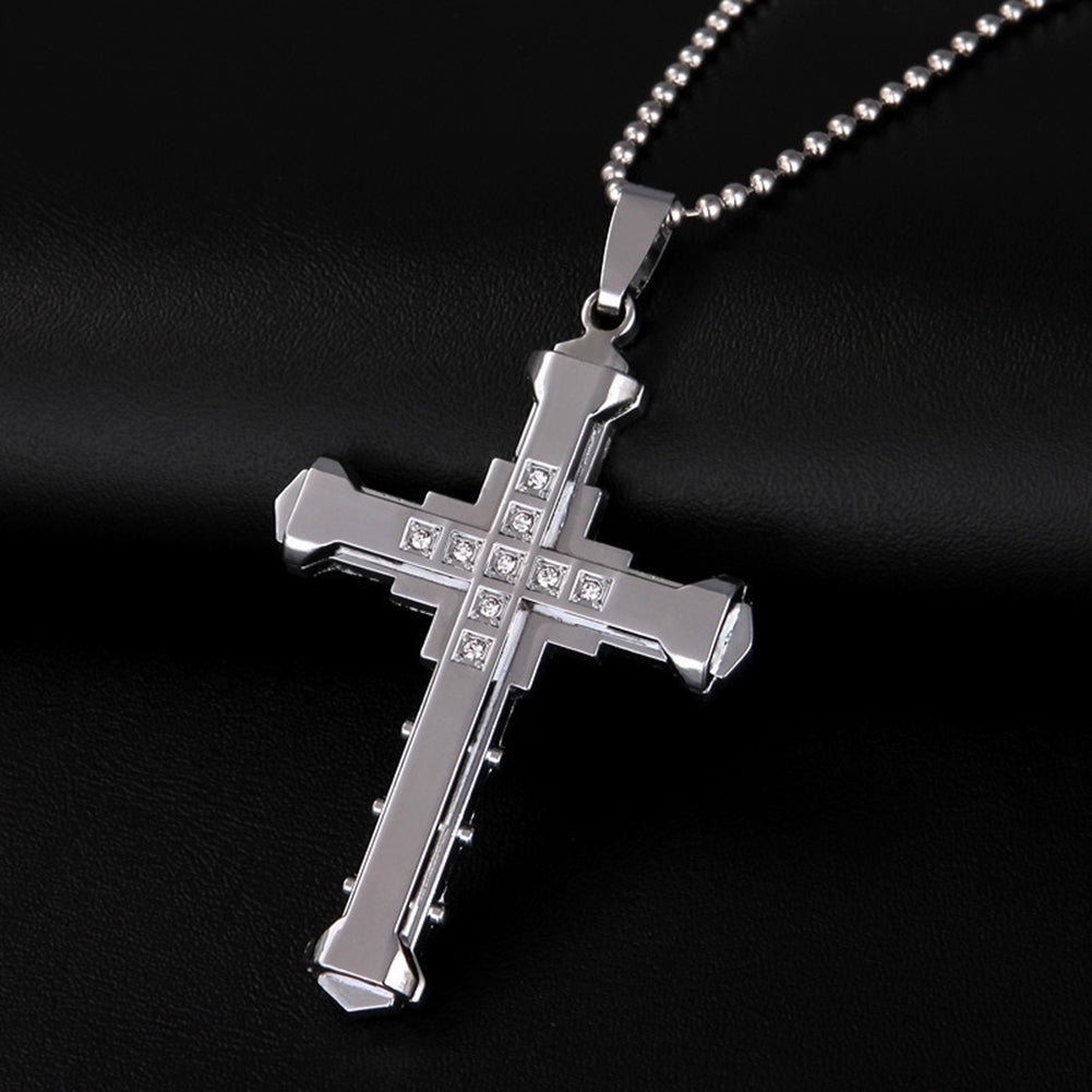 Fashion Men Rhinestone Jesus Cross Pendant Charm Alloy Necklace Jewelry Gift Image 12