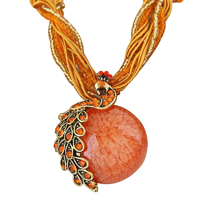 Bohemian Women Rhinestone Inlaid Peacock Round Faux Opal Pendant Necklace Gift Image 8