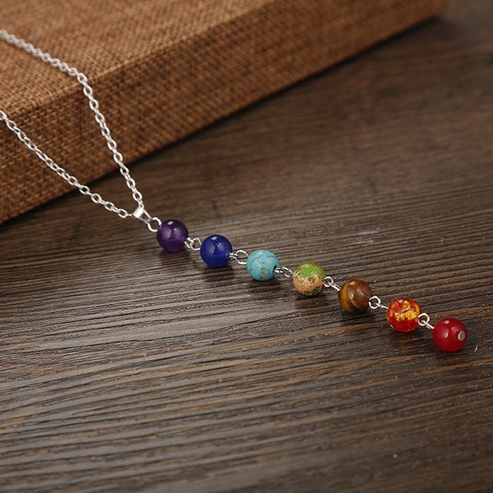 7 Chakra Colorful Beads Long Dangle Necklace Yoga Balancing Stone Jewelry Gift Image 2