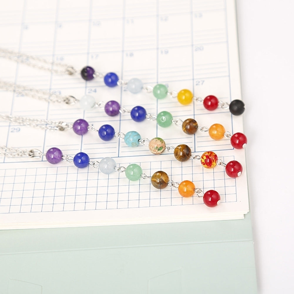 7 Chakra Colorful Beads Long Dangle Necklace Yoga Balancing Stone Jewelry Gift Image 4