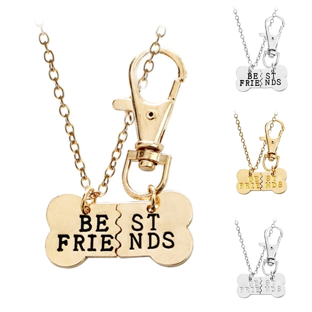 2Pcs Women BEST FRIENDS Dog Bone Shaped Matching Pendant Necklace Keychain Image 1