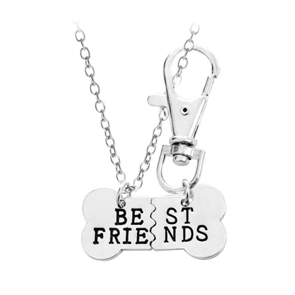 2Pcs Women BEST FRIENDS Dog Bone Shaped Matching Pendant Necklace Keychain Image 2