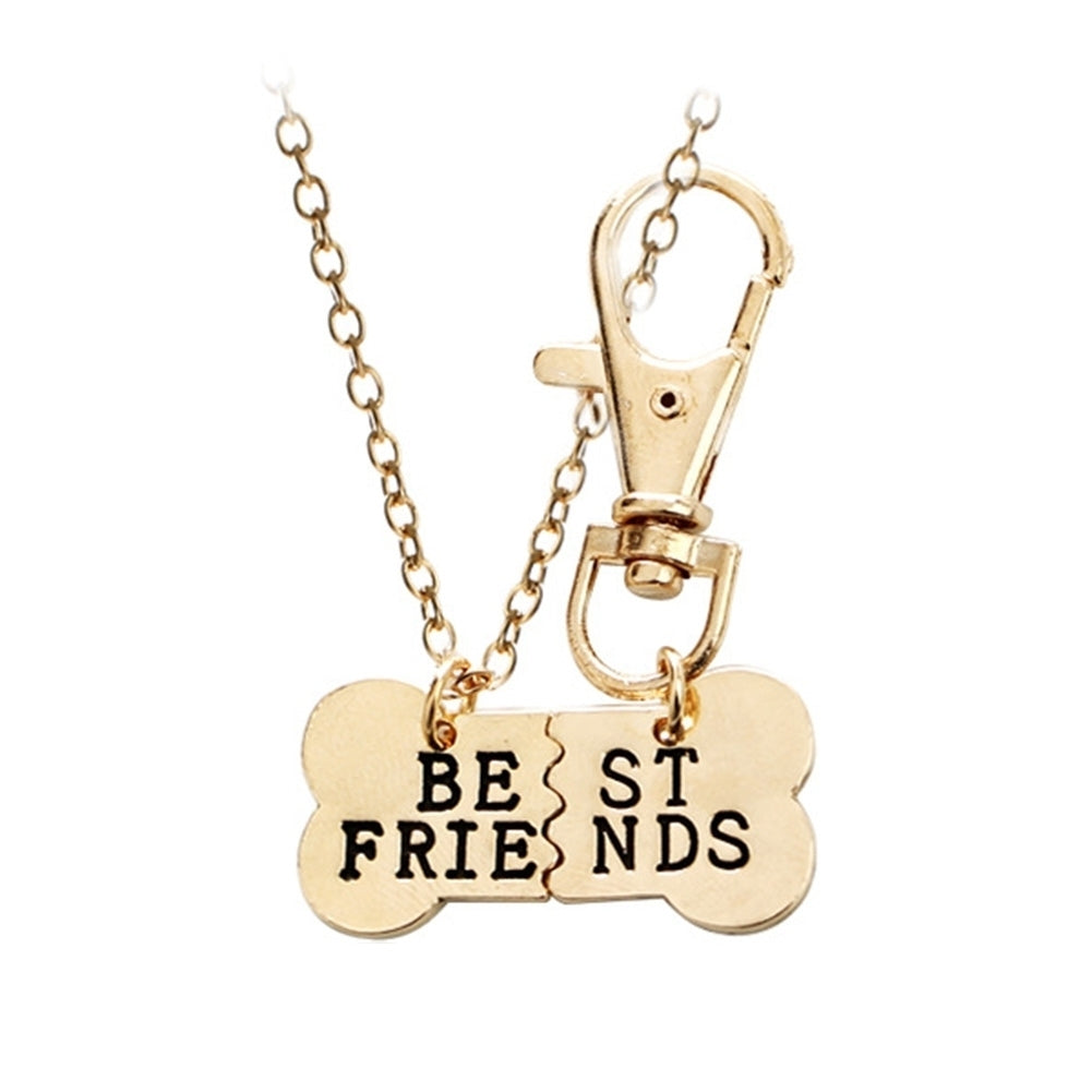 2Pcs Women BEST FRIENDS Dog Bone Shaped Matching Pendant Necklace Keychain Image 3