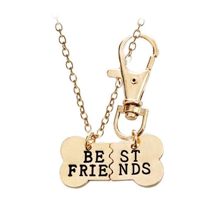 2Pcs Women BEST FRIENDS Dog Bone Shaped Matching Pendant Necklace Keychain Image 3