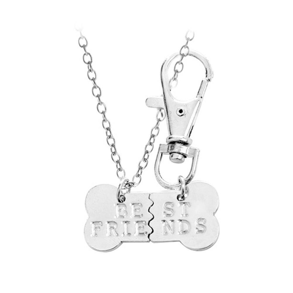 2Pcs Women BEST FRIENDS Dog Bone Shaped Matching Pendant Necklace Keychain Image 4