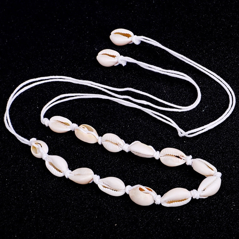 Summer Beach Women Bohemian Sea Shell Charm Knotted Necklace Choker Jewelry Image 2