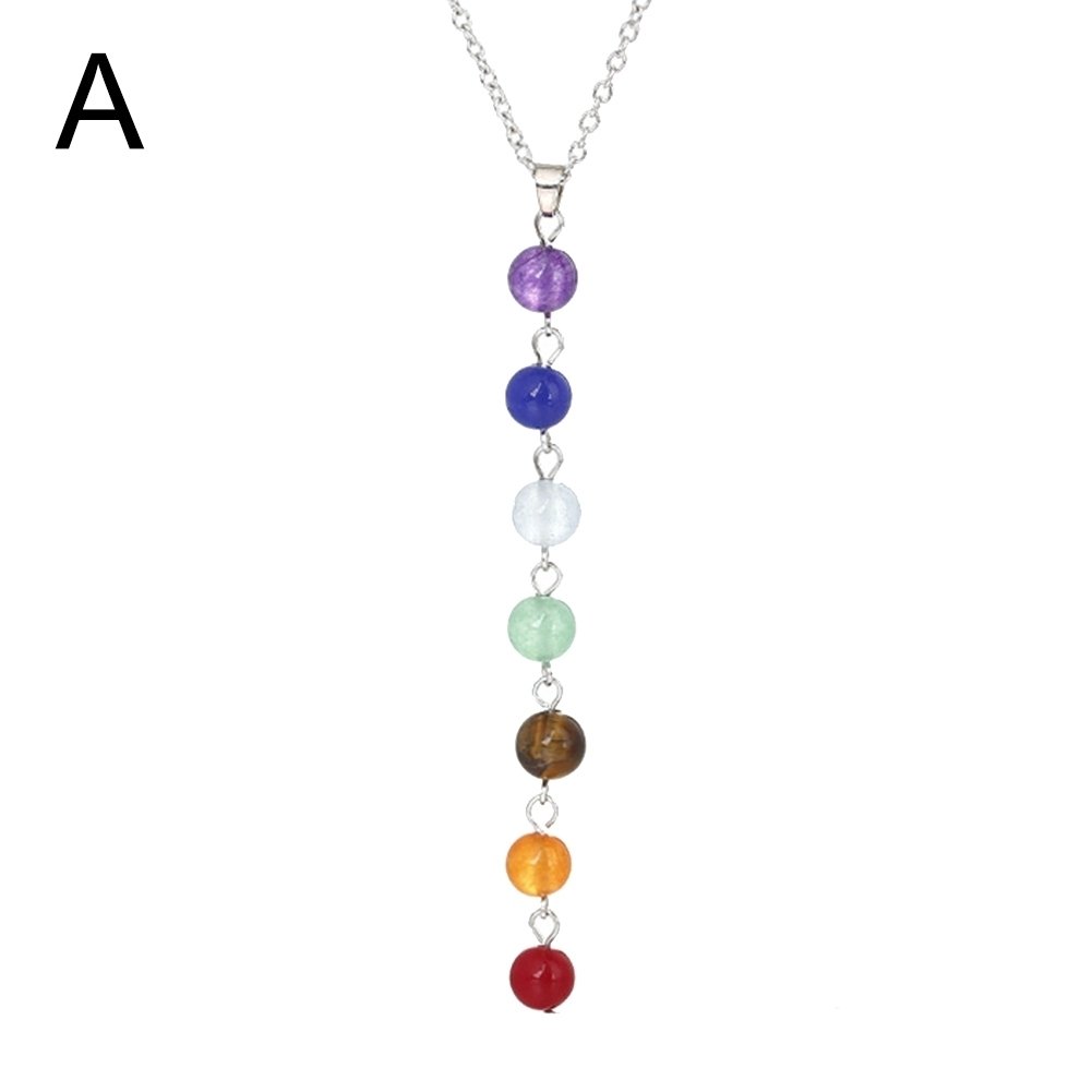 7 Chakra Colorful Beads Long Dangle Necklace Yoga Balancing Stone Jewelry Gift Image 9