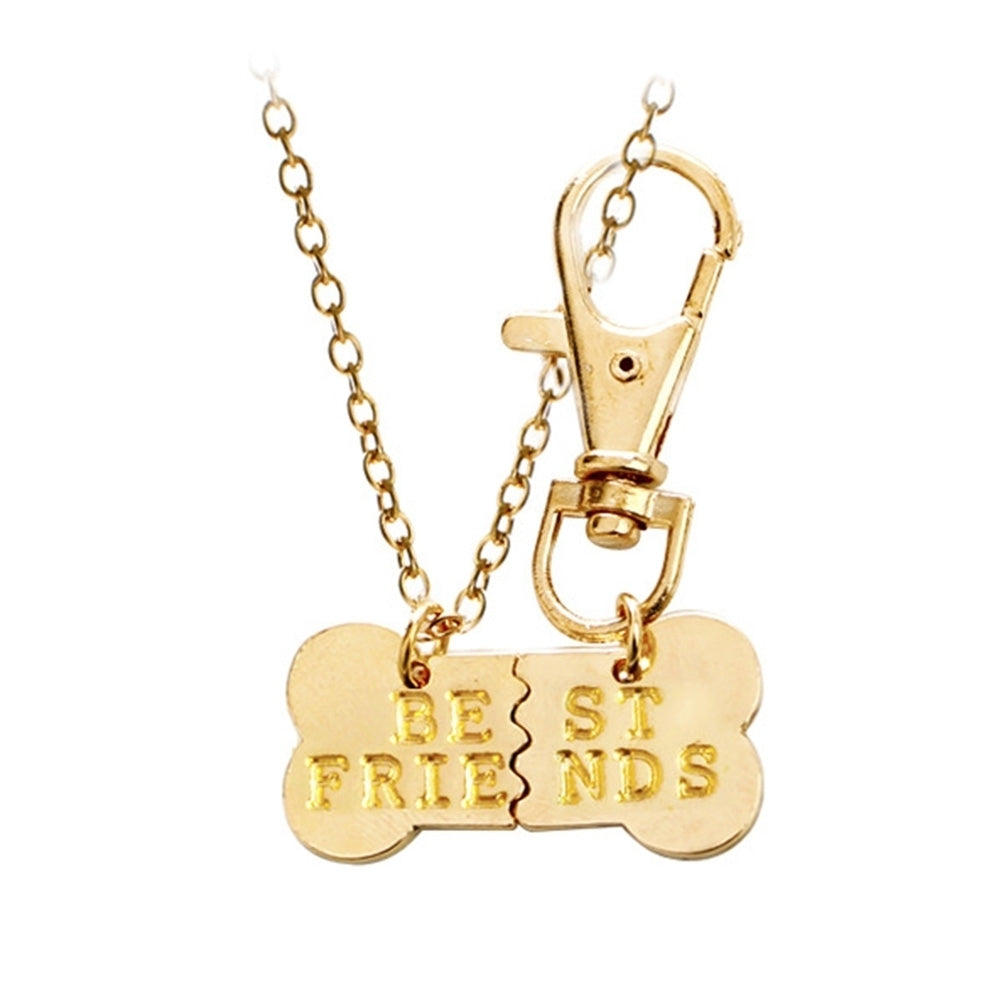 2Pcs Women BEST FRIENDS Dog Bone Shaped Matching Pendant Necklace Keychain Image 4