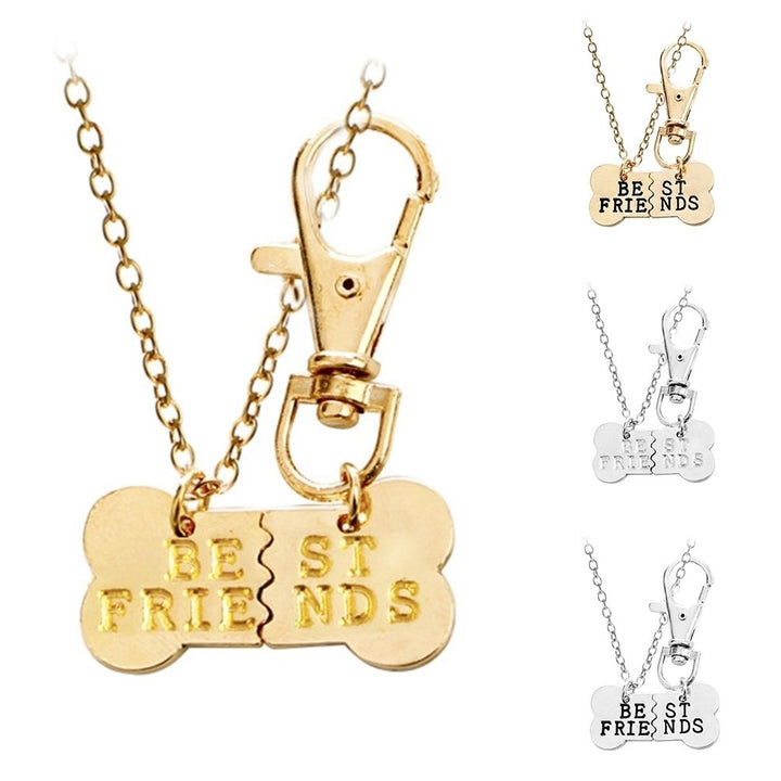 2Pcs Women BEST FRIENDS Dog Bone Shaped Matching Pendant Necklace Keychain Image 6