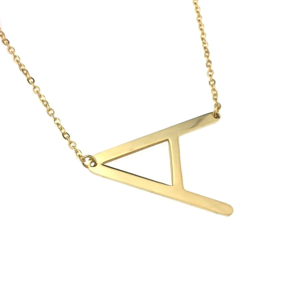 A-Z Gold Plated Stainless Steel Large Initial Letter Pendant Necklace Jewelry Image 2