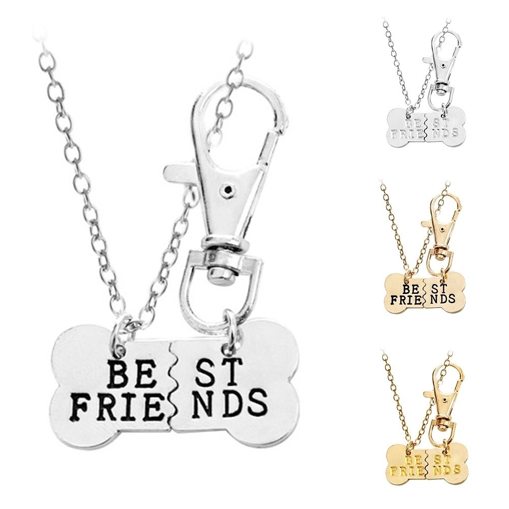 2Pcs Women BEST FRIENDS Dog Bone Shaped Matching Pendant Necklace Keychain Image 7