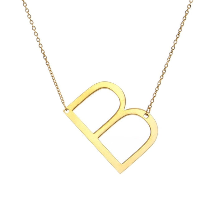 A-Z Gold Plated Stainless Steel Large Initial Letter Pendant Necklace Jewelry Image 1