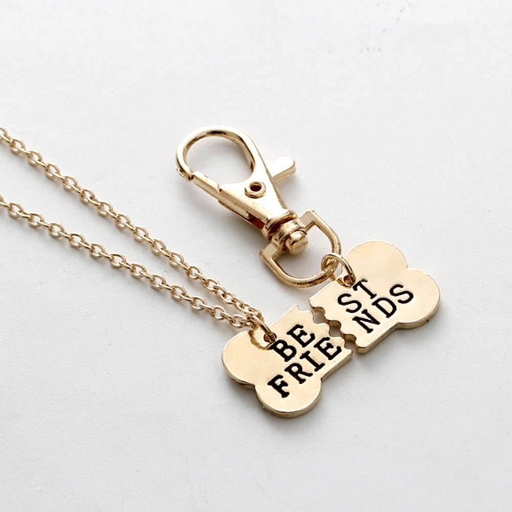 2Pcs Women BEST FRIENDS Dog Bone Shaped Matching Pendant Necklace Keychain Image 10