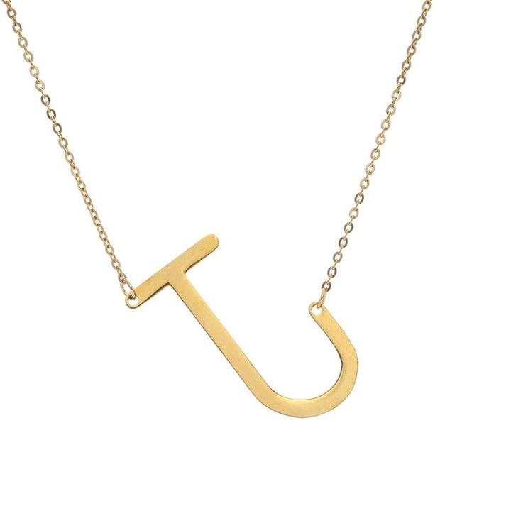 A-Z Gold Plated Stainless Steel Large Initial Letter Pendant Necklace Jewelry Image 10
