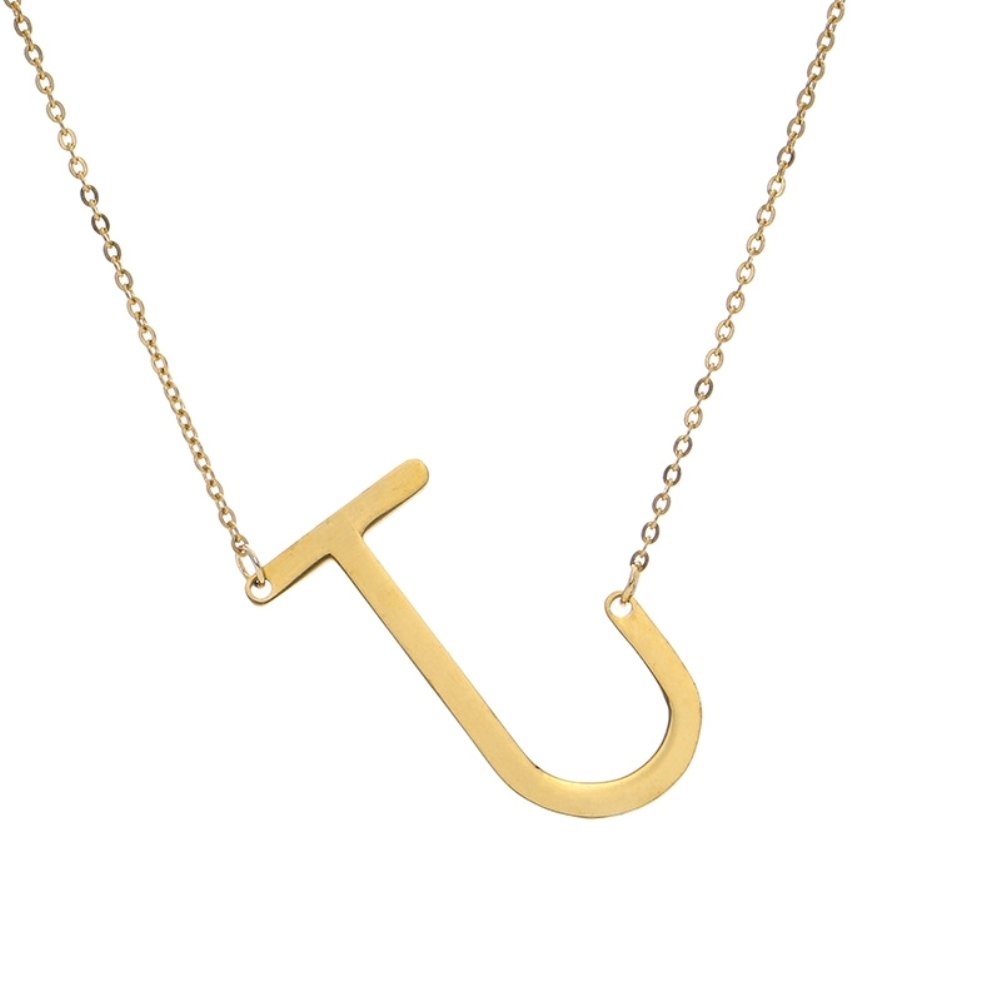 A-Z Gold Plated Stainless Steel Large Initial Letter Pendant Necklace Jewelry Image 1