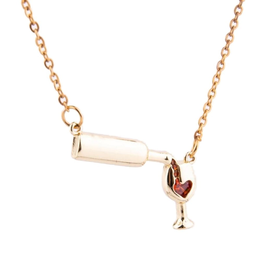 Fashion Women Wine Bottle Cup Faux Ruby Inlaid Pendant Necklace Jewelry Gift Image 1