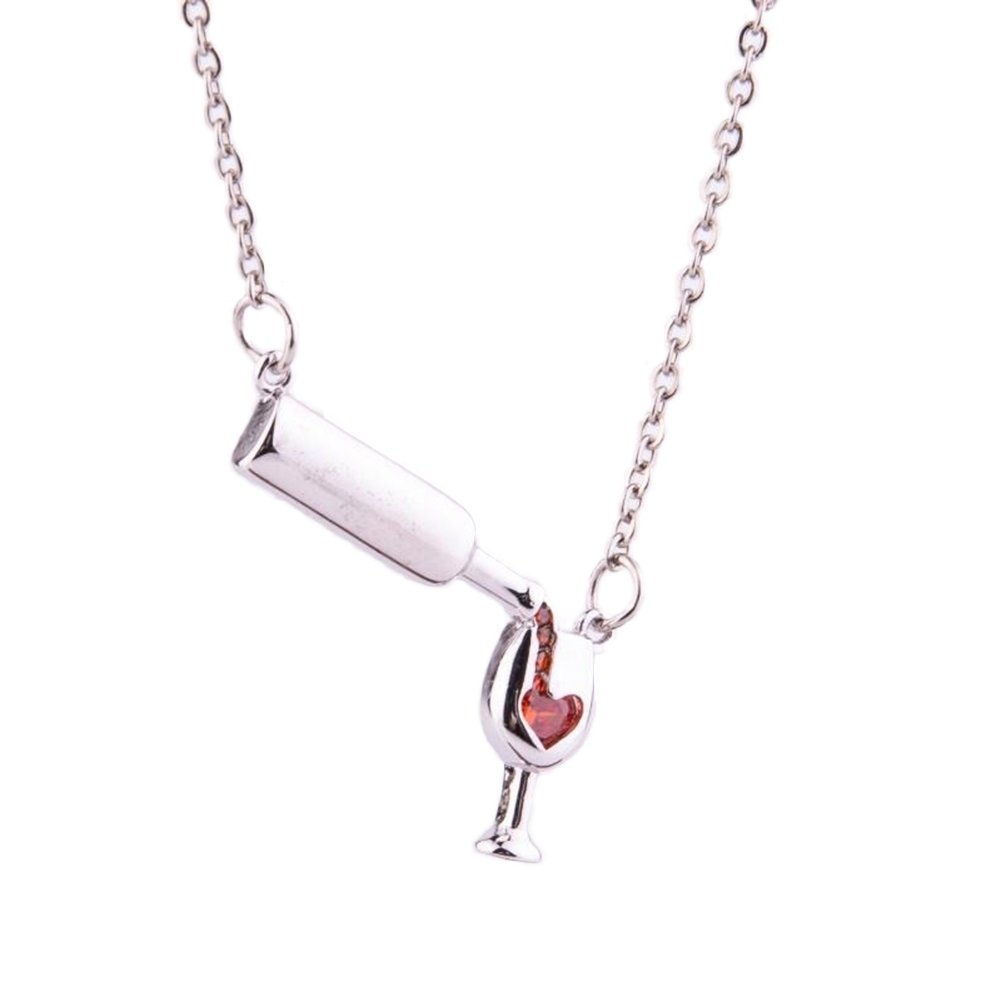 Fashion Women Wine Bottle Cup Faux Ruby Inlaid Pendant Necklace Jewelry Gift Image 2