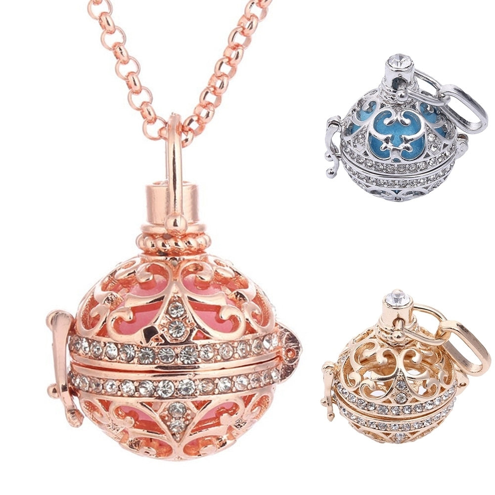 Retro Lady Floral Carved CZ Chime Bell Harmony Ball Locket Angel Caller Necklace Image 1