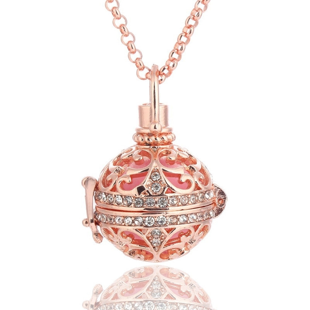 Retro Lady Floral Carved CZ Chime Bell Harmony Ball Locket Angel Caller Necklace Image 2